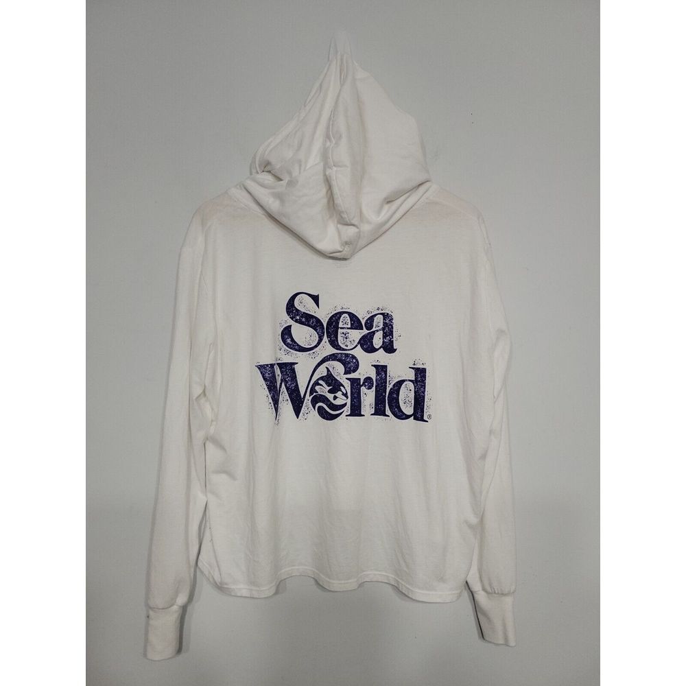 Sea World Women's Sweater Size XL Cropped White Hooded - Picture 2 of 5
